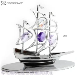 Crystocraft - Sailing Boat on Silver Plate - Silver - Clear