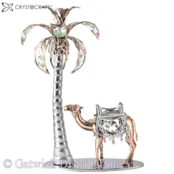 Crystocraft - Camel and Palm Tree on Silver Plate - Rose Gold  -  Silver