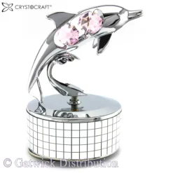 Crystocraft - Dolphin Music Box - What a Wonderful World - Silver - Pink
