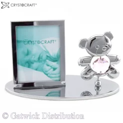 Crystocraft - Photo Frame - Teddy Bear on Silver Plate - Pink