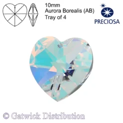 Preciosa - Heart - 10mm - Aurora Borealis (AB) - Tray of 4