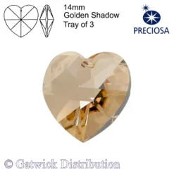 Preciosa - Heart - 14mm - Golden Shadow - Tray of 3