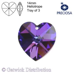 Preciosa - Heart - 14mm - Heliotrope - Tray of 3