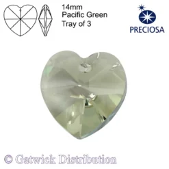 Preciosa - Heart - 14mm - Pacific Green - Tray of 3