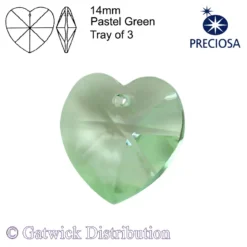 Preciosa - Heart - 14mm - Pastel Green - Tray of 3