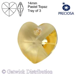 Preciosa - Heart - 14mm - Pastel Topaz - Tray of 3