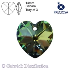 Preciosa - Heart - 14mm - Sahara - Tray of 3