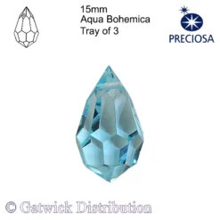 Preciosa - Tear Drop - 15mm - Aqua Bohemica - Tray of 3