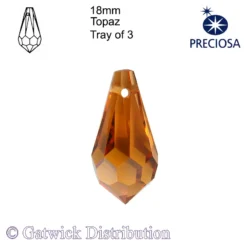 Preciosa - Tear Drop - 18mm - Topaz - Tray of 3