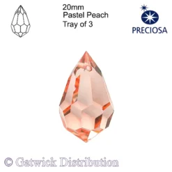 Preciosa - Tear Drop - 20mm - Pastel Peach - Tray of 3