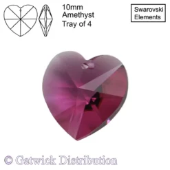Swarovski Elements - Heart - 10mm - Amethyst - Tray of 4