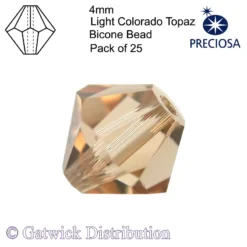 Preciosa - Bicone Beads - 4mm - Light Colorado Topaz - Pack of 25