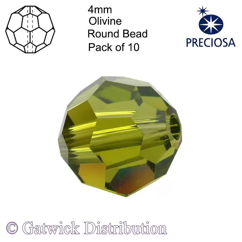 Preciosa - Round Beads - 4mm - Olivine - Pack of 10