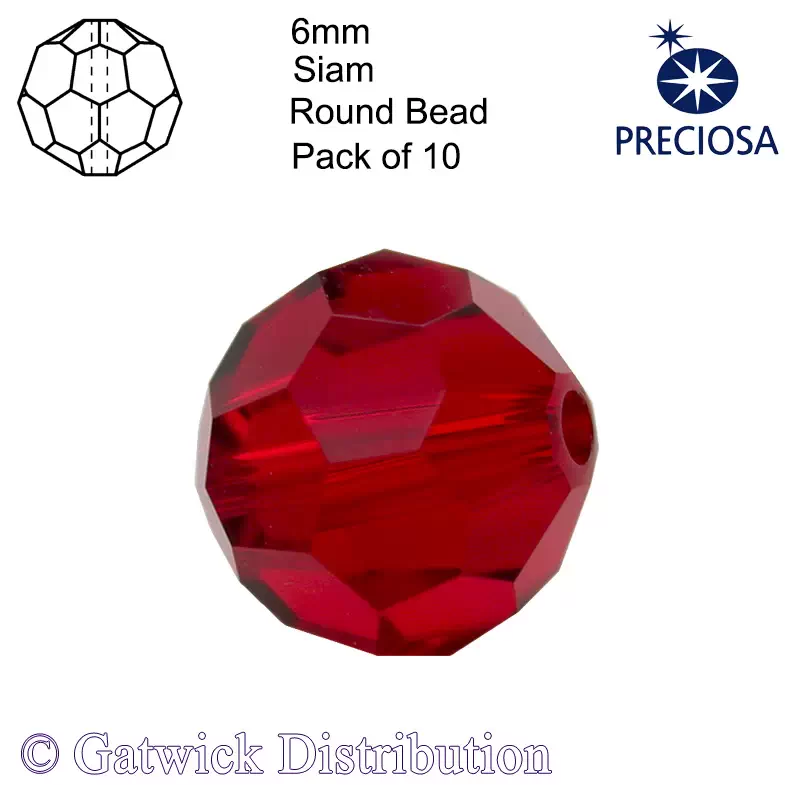 Preciosa - Round Beads - 6mm - Siam - Pack of 10