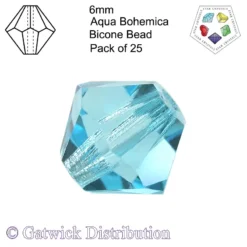Star Crystals - Bicone Beads - 6mm - Aqua Bohemica - Pack of 25