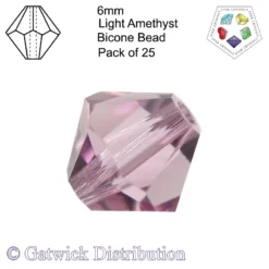 Star Crystals - Bicone Beads - 6mm - Light Amethyst - Pack of 25