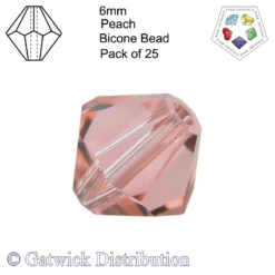 Star Crystals - Bicone Beads - 6mm - Peach - Pack of 25