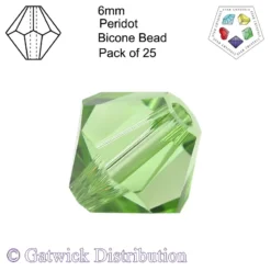 Star Crystals - Bicone Beads - 6mm - Peridot - Pack of 25