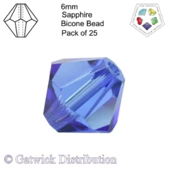 Star Crystals - Bicone Beads - 6mm - Sapphire - Pack of 25