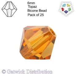 Star Crystals - Bicone Beads - 6mm - Topaz - Pack of 25