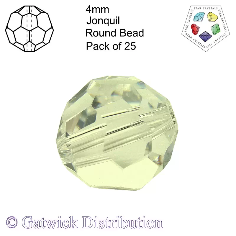 Star Crystals - Round Beads - 4mm - Jonquil - Pack of 25