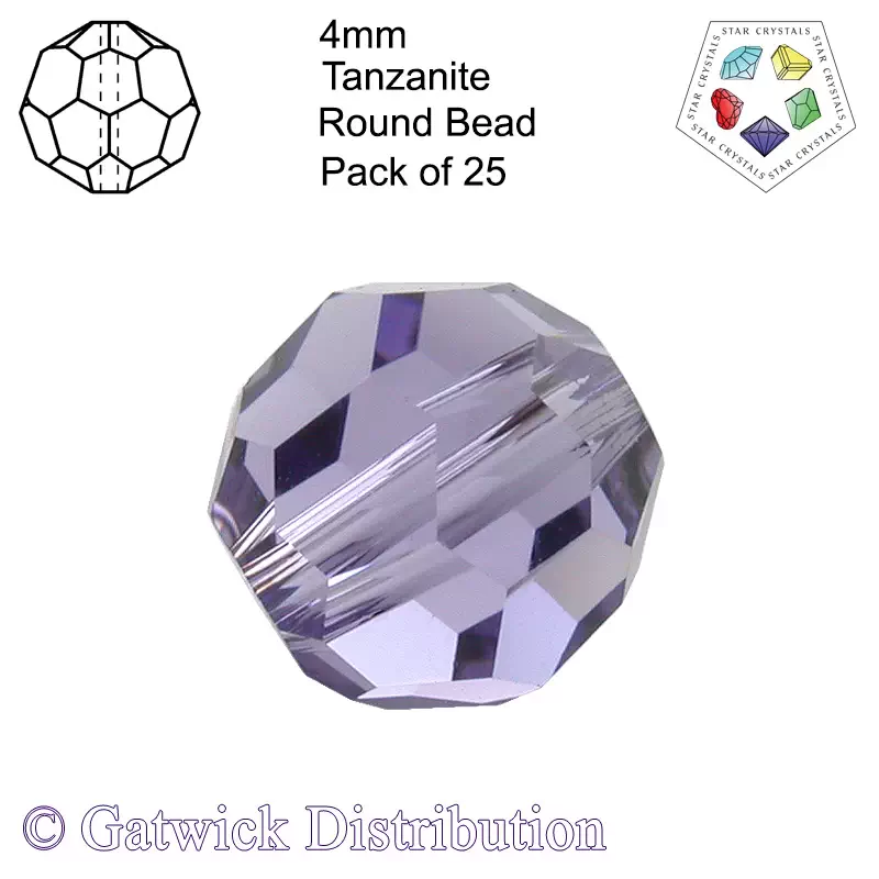 Star Crystals - Round Beads - 4mm - Tanzanite - Pack of 25