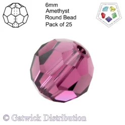 Star Crystals - Round Beads - 6mm - Amethyst - Pack of 25