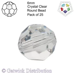 Star Crystals - Round Beads - 6mm - Crystal Clear - Pack of 25