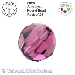 Star Crystals - Round Beads - 8mm - Amethyst - Pack of 25