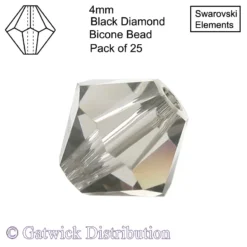 Swarovski Elements - Bicone Beads - 4mm - Black Diamond - Pack of 25