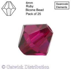 Swarovski Elements - Bicone Beads - 4mm - Ruby - Pack of 25