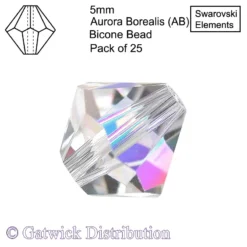 Swarovski Elements - Bicone Beads - 5mm - Aurora Borealis (AB) - Pack of 25