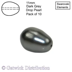 Swarovski Elements - Drop Pearls - 11mm - Dark Grey - Pack of 10