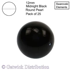 Swarovski Elements - Crystal Pearls - 12mm - Midnight Black - Pack of 25