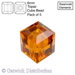 Swarovski Elements - Cube Beads - 6mm - Topaz - Pack of 5