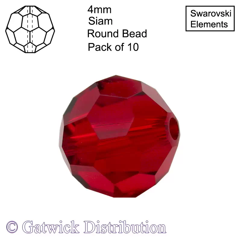 Swarovski Elements - Round Beads - 4mm - Siam - Pack of 10