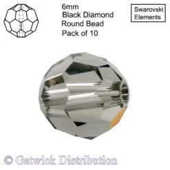 Swarovski Elements - Round Beads - 6mm - Black Diamond - Pack of 10