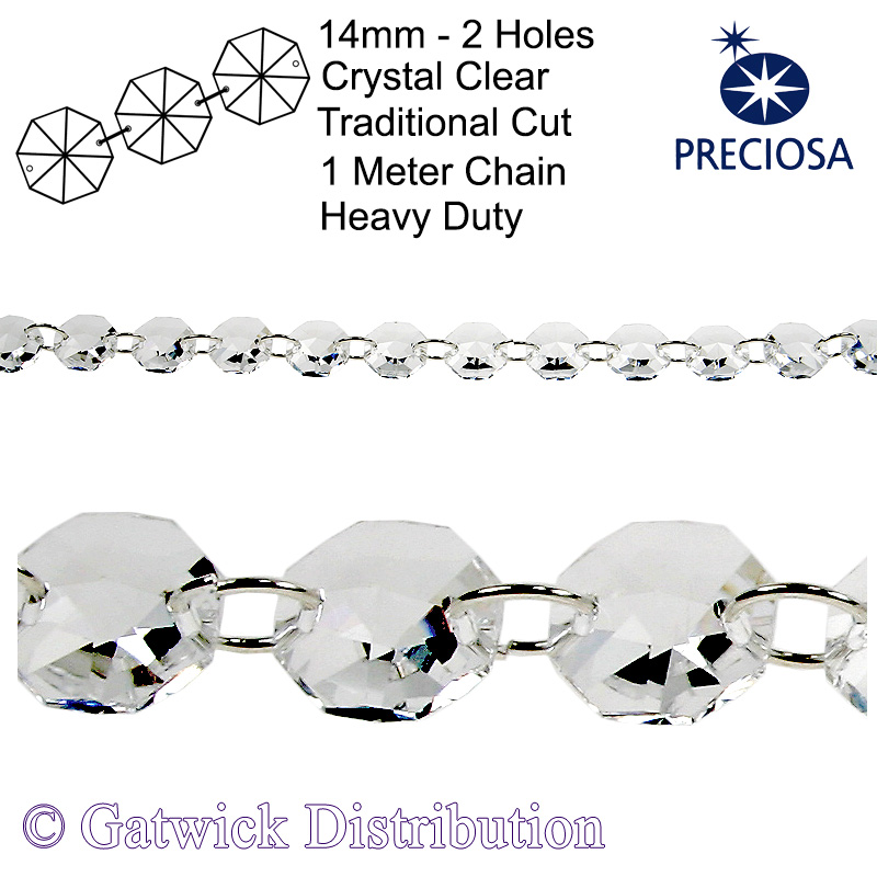 Preciosa Heavy Duty Octagon Chain - Clear Crystal - 1m