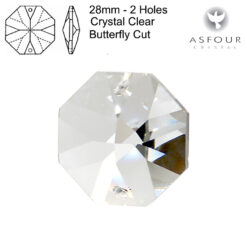 Asfour Octagons - 28mm - 2 Holes - Crystal Clear - Tray of 7