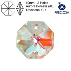 Preciosa Octagons - 10mm - 2 Holes - Aurora Borealis (AB) - Tray of 126