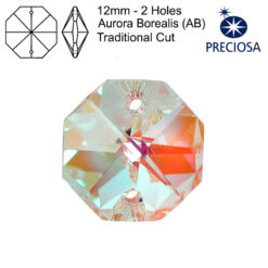 Preciosa Octagons - 12mm - 2 Holes - Aurora Borealis (AB) - Tray of 90