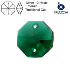 Preciosa Octagons - 12mm - 2 Holes - Emerald - Tray of 80