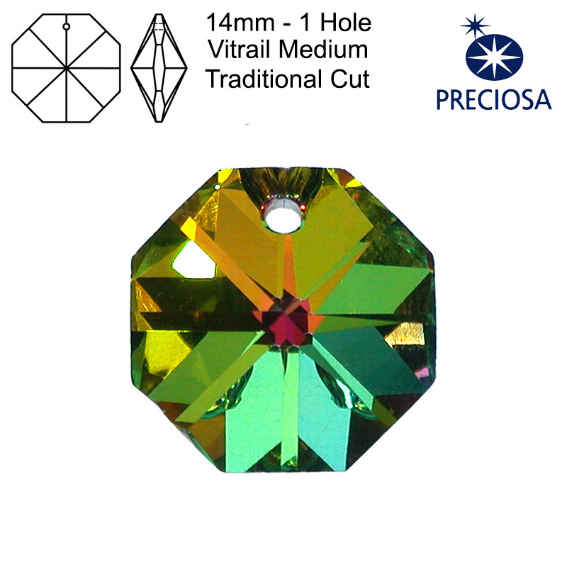 Preciosa Octagons - 14mm - 1 Hole - Vitrail Medium - Tray of 77