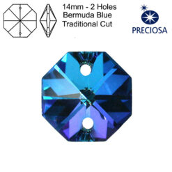 Preciosa Octagons - 14mm - 2 Holes - Bermuda Blue - Tray of 77