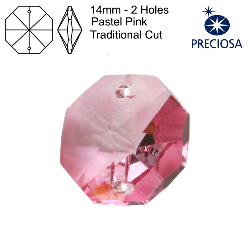 Preciosa Octagons - 14mm - 2 Holes - Pastel Pink - Tray of 35