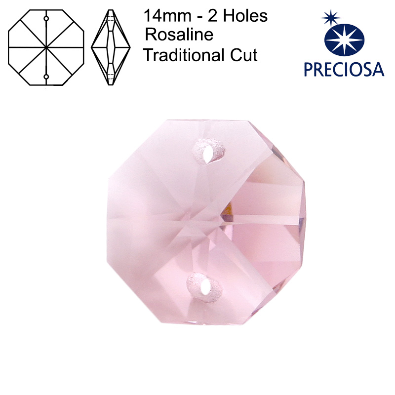 Preciosa Octagons - 14mm - 2 Holes - Rosaline - Tray of 35