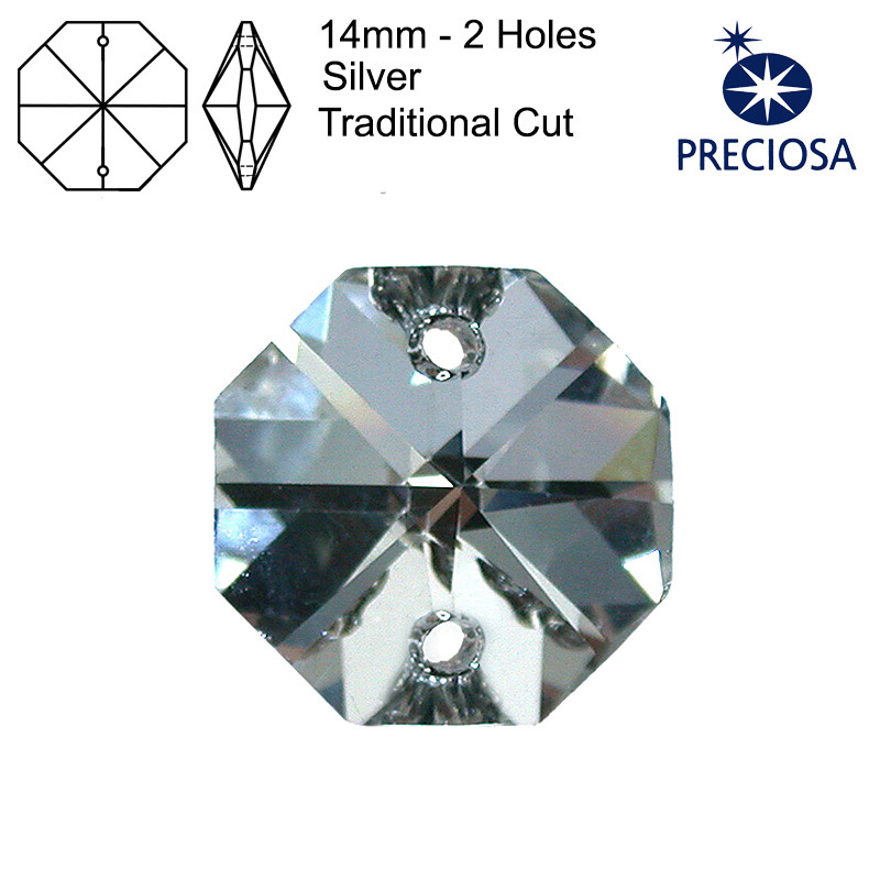 Preciosa Octagons - 14mm - 2 Holes - Silver - Tray of 77