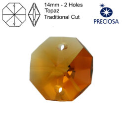 Preciosa Octagons - 14mm - 2 Holes - Topaz - Tray of 35