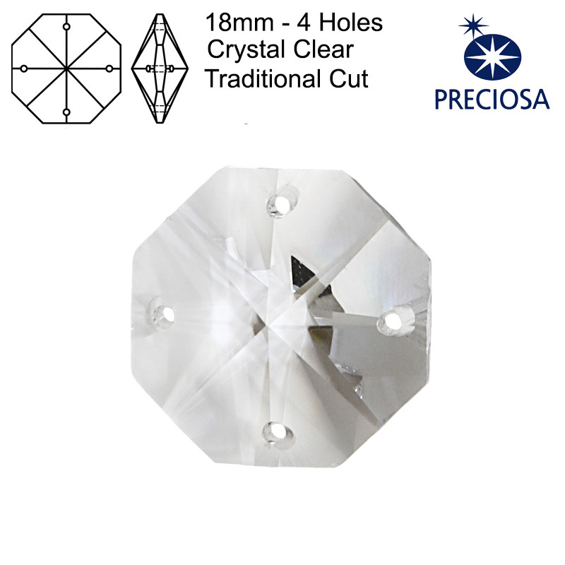 Preciosa Octagons - 18mm - 4 Holes - Crystal Clear - Tray of 20