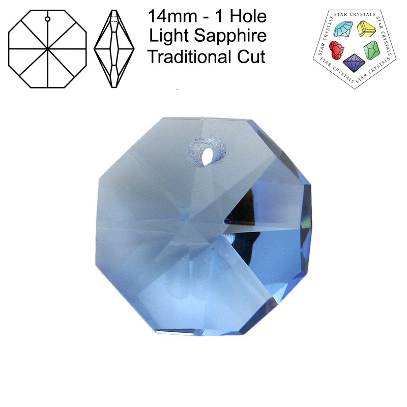 Star Crystals Octagons - 14mm - 1 Hole - Light Sapphire - Tray of 70